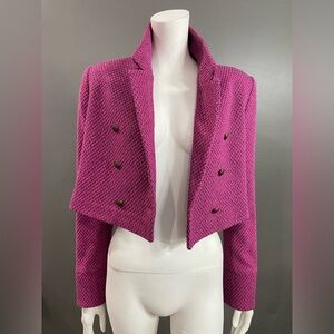 Zara pink textured tweed double-breasted cropped blazer Size L